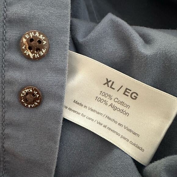 Tehama Men’s XL Button Down Shirt Blue Long Sleeve Utility Hiking Flap Pockets - Picture 7 of 7